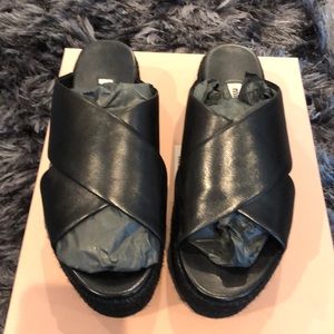 Miu Miu Criss Cross Leather Flatform Sandals